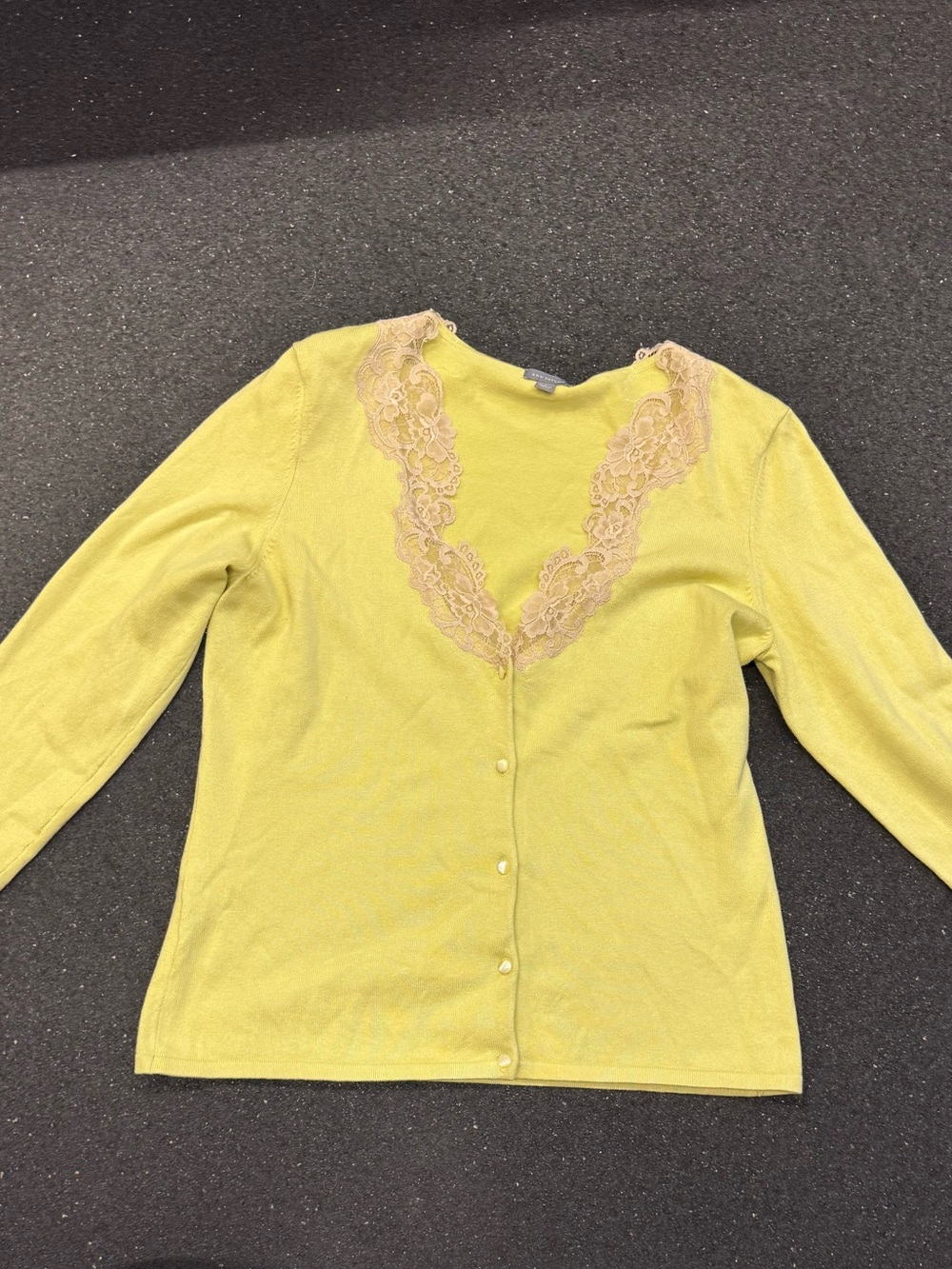 Ann Taylor Yellow Button-Front Top with Lace Trim Silk